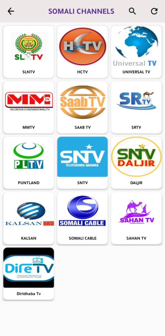 Ashqaraar TV Somali channels including SLNTV, HCTV, SNTV, Daljir and more